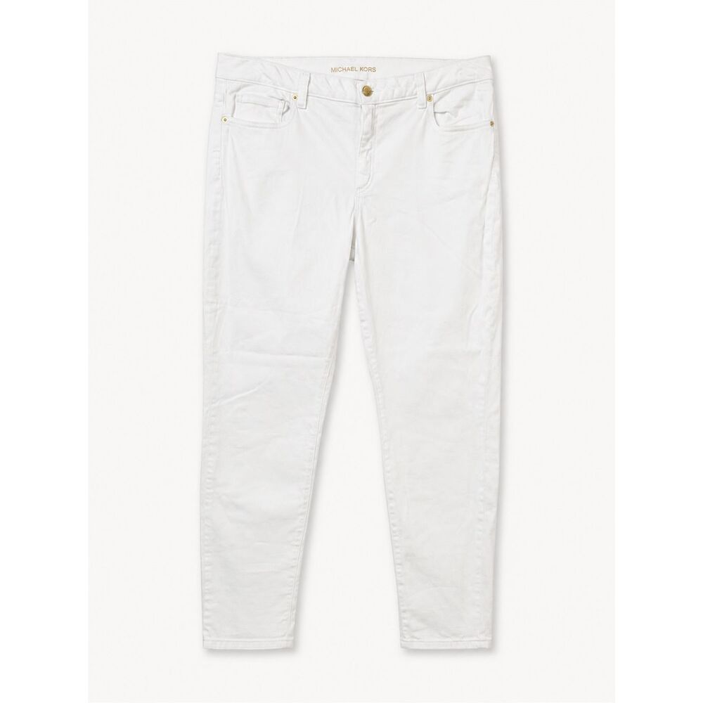 Michael Kors Izzy Skinny White Stretch Jeans Size 14 Gold Button Skinny Pants